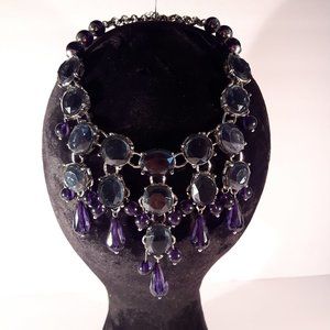 Costume Jewelry Statement Necklace - Smoke Blue Drops